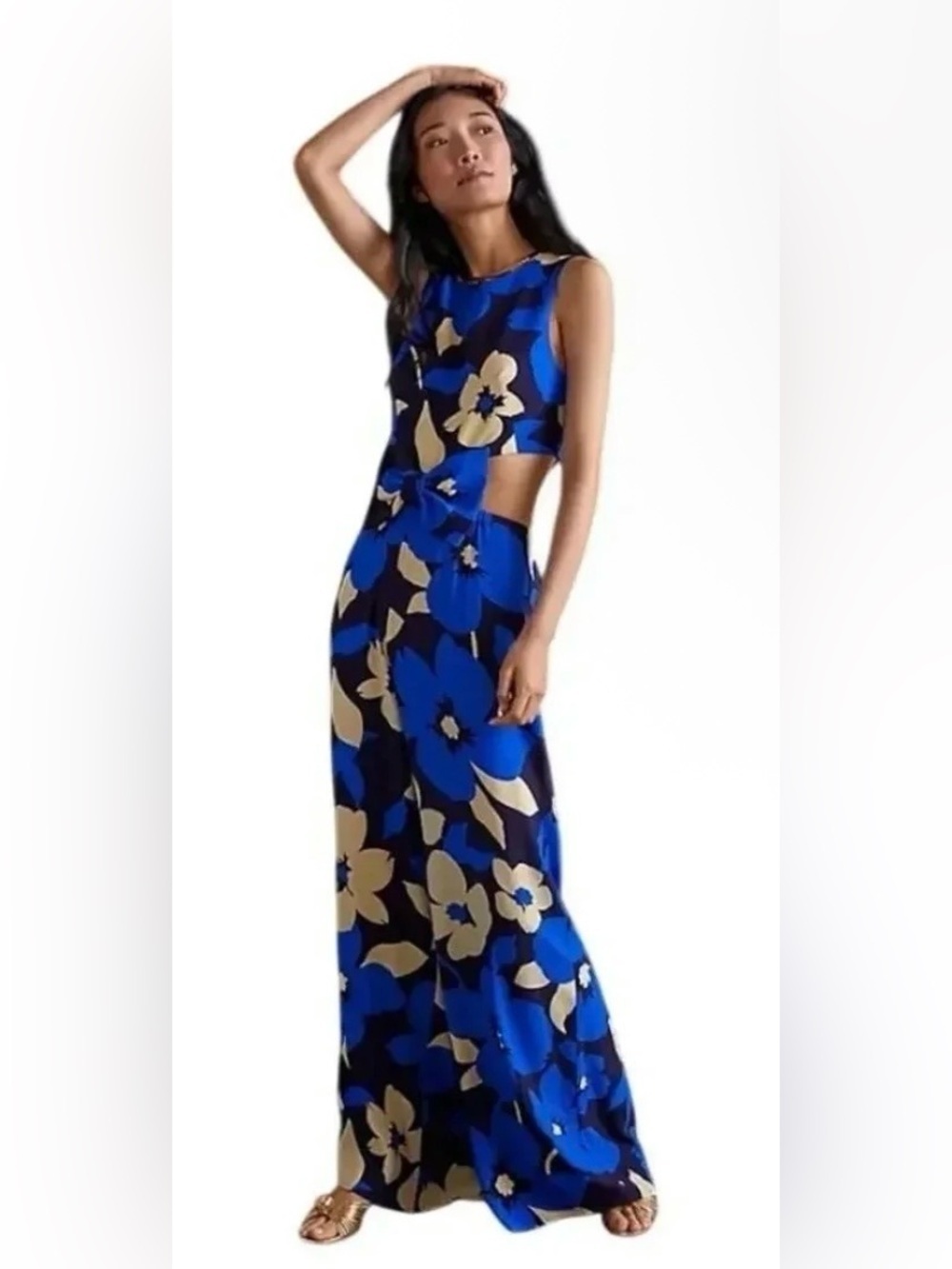 Anthropologie Corey Lynn Calter CutOut Jumpsuit Blue Floral Wide Leg - Sm Petite